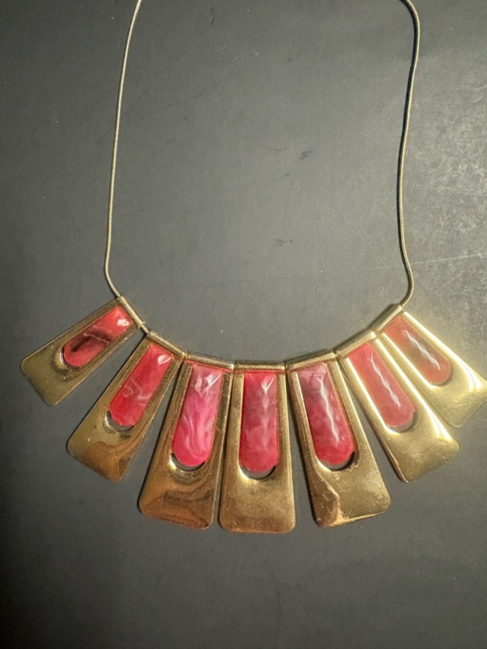 Gold-Tone Necklace with Red Inlay Panel Accents